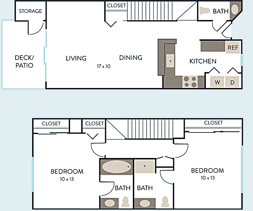 Snoqualmie - 2 bedroom, 2.5 bathroom floorplan - Hidden River Townhomes, Apartments near Juanita Bay, Kirkland, Washington 98034