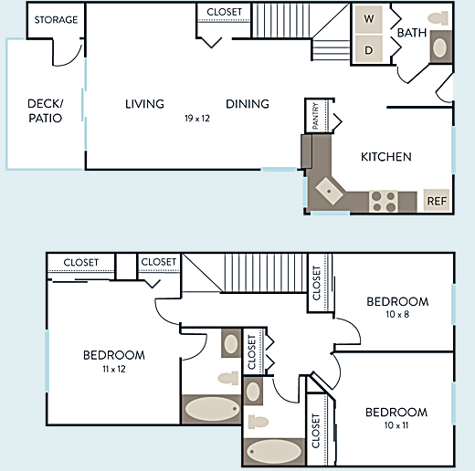 Yakima - 2 bedroom, 2.5 bathroom floorplan - Hidden River Townhomes, Apartments near Juanita Bay, Kirkland, Washington 98034